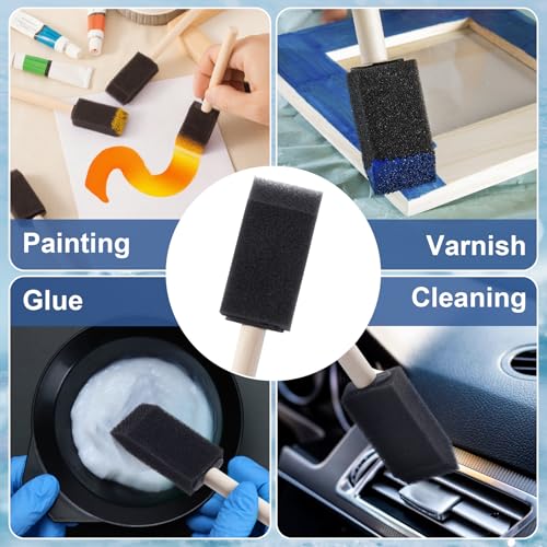 5pcs 1" Foam Brushes for Painting, Sponge Paint Brushes with Wood Handle, Reusable Paint Brushes for DIY, Cleaning, Staining, Varnishes - color: Black, 5pcs, 0.98"