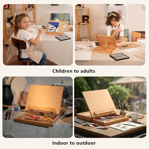 DJAR Tabletop Sketchbox Art Easel with Storage & Palette, Solid Beechwood | Hold Canvas up to 11" x 14", Compact Adjustable & Portable Stand for Painting, Sketching, Drawing and Art Supplies Storage - style: Tabletop Easel