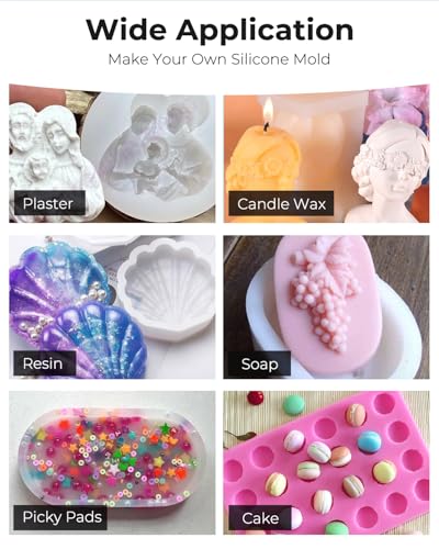 Nicpro 170oz Silicone Mold Making Kit, 15A Platinum Liquid Silicone Rubber, Flexible Silicone Molds Maker Mix Ratio 1:1 for Casting 3D Resins Candle Soap Molds DIY with 24 Mica Powder, Mixing Cups - size: 170oz with mica powder