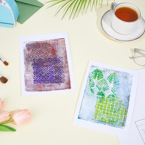 WEBEEDY Gel Printing Plate Kit Geometric Printmaking Supplies Includes 5x7 Inch Reusable Gelatin Plate,Stencils,Acrylic Paint,Essential Tools and Instruction for Adults Beginner Printmaking Supplies