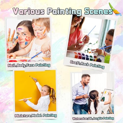 Yihurlm 24 Pack Mini Acrylic Paint Set,12 Colors Acrylic Paint Strips for Kids & Adults, Washable Paint Set with 24 Flat Brushes, 24 Pointed Brushes, Kids Paint Set for Class Painting Artistic Crafts