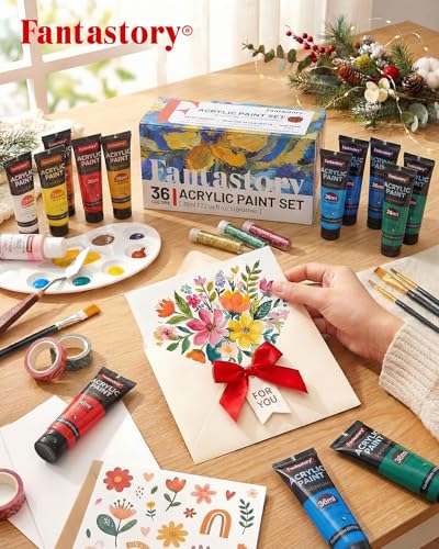 Fantastory Acrylic Paint Set 36 Tubes × 36 ml; Excellent Coverage, High Light Fastness, Waterproof Acrylic Paint, with Additional White & Gold, for Canvas, Wood, Ceramics, Models, Artists - style: 36 Colors