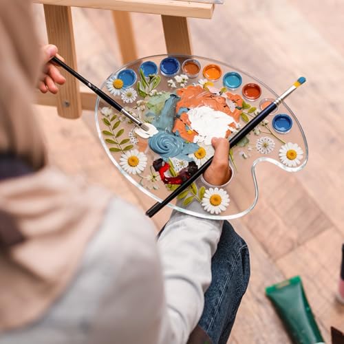 11 x 7.9 Inch Epoxy Dried Flower Painting Palette with Thumb Hole, Pressed Flower Paint Tray Pad, Resin Artist Pallet for Oil Watercolor Craft DIY Art Painting Palette