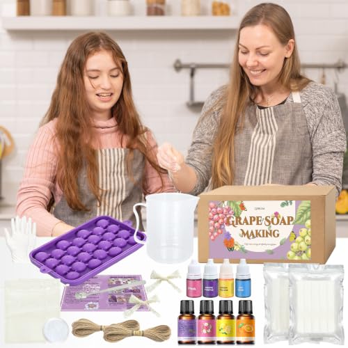 Soap Making Kit, DIY Grape Soap Craft Kits for Adults, Make Your Own Soap with Shea Butter Glycerin Melt and Pour Base, Silicone Molds, Dried Flowers, DIY Craft for Beginners Gift for Women