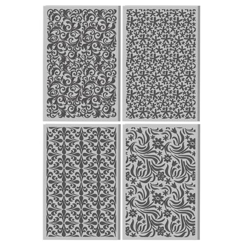 4 Sheets Artistic Retro Patterns Clay Texture Mat Abstract Flowers Polymer Clay Texture Sheets DIY Tools for Pottery Earring Jewelry Making Stamp Engraving Machines, 3.9x2.6inch - color: Abstract Flowers