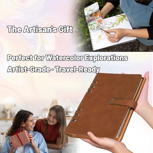 Professional Watercolor Sketchbook with 6-Ring Binder, 20 Sheets 300GSM/140lb 100% Cotton Acid-Free Cold Press Paper, 9.25" x 6.3" Textured Art Journal for Artists, Students & Adults (Green) - color: Green