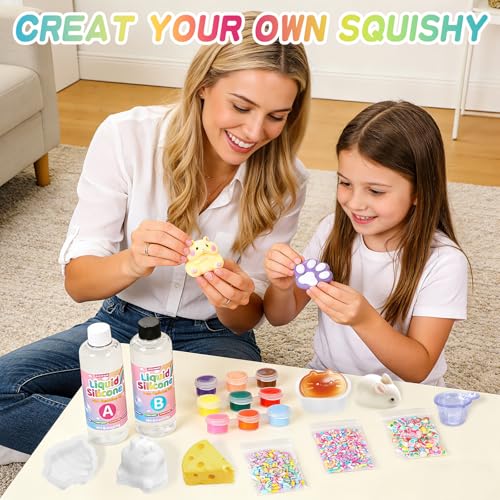 Taba Squishy Kit 18OZ Rubber Kit with Guided, No Odor and Faster Fully Cures, FuFu Squishy Kit with Mold Flocking Powder Stress Relief Entertainment
