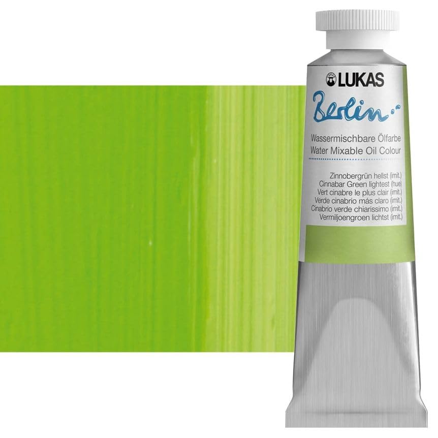 Lukas Berlin Pro Artists Water Mixable Oil Paint 37 ml Tube Cinnabar Green Light Hue, Water Soluble, Lightfast Pigments, Quick Drying, Easy Clean-Up, Eco-Friendly, Professional Quality, 40 Color Range - color: Cinnabar Green Light Hue, size: 1.25 Fl Oz (P