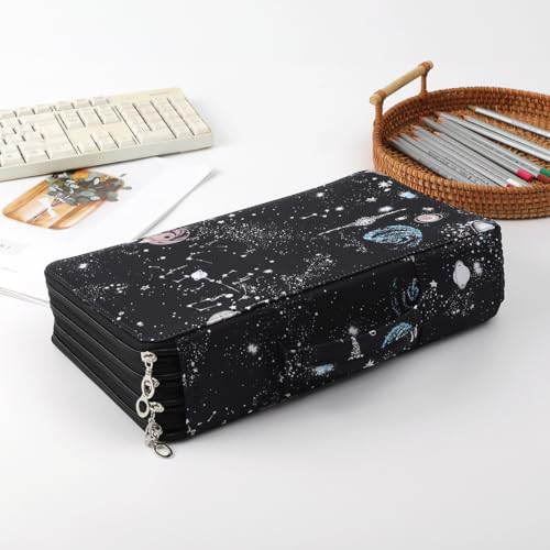 300 Slots Pencil Case - Large Capacity Pencil Holder with Zipper Closure, Twill Fabric, Galaxy Black - color: Galaxy Black, size: 300