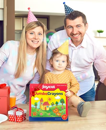 JoyCat 16 Colors Jumbo Crayons for Toddlers 1-3, Washable Triangular Large Crayons for Kids Ages 4-8, Easy-Grip Unbreakable Non-Toxic Art Supplies with Coloring Book, Early Childhood Birthday Gifts