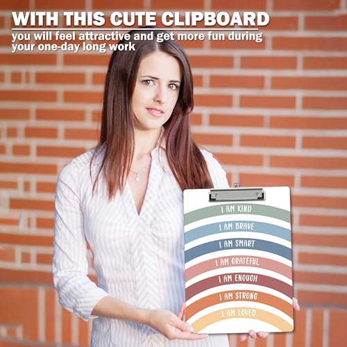 Rainbow Clipboard, Affirmation ClipBoards with Low Profile Clip for Toddler Kids Students, Motivational ClipBoards Suitable for School Office, 12.6 x 9 Inch Size - C10 - style: I Am Kind