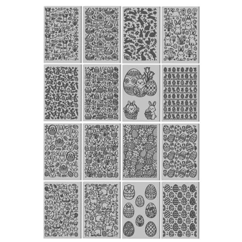 CHGCRAFT 16 Sheets Easter Element Clay Texture Mat Easter Bunny Polymer Clay Texture Sheets DIY Tools for Pottery Earring Jewelry Making Stamp Engraving Machines, 3.9x2.6inch