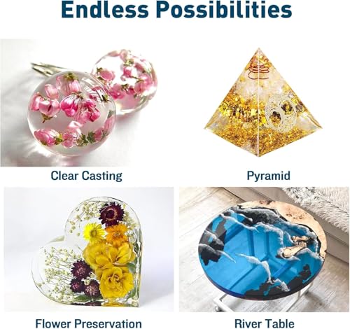 Teexpert Deep Pour Epoxy Resin Kit: 96OZ Epoxy Resin for 2-4" Pour Depths, Crystal Clear & High Gloss, Bubble-Free Casting Resin for Flower Preservation, River Tables and Mold Crafts - 2:1 Mix Ratio - size: 96OZ