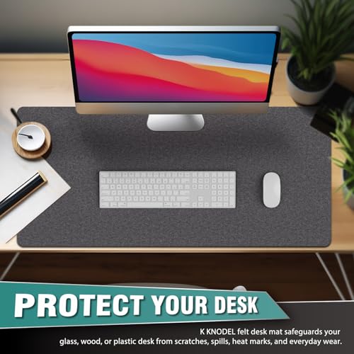 K KNODEL Felt Desk Mat, Large Desk Pad Protector, Office Computer Desk Mat for Keyboard, Non-Slip Mouse Pad (Dark Gray, 35.4"x15.7") - size: 35.4" x 15.7"