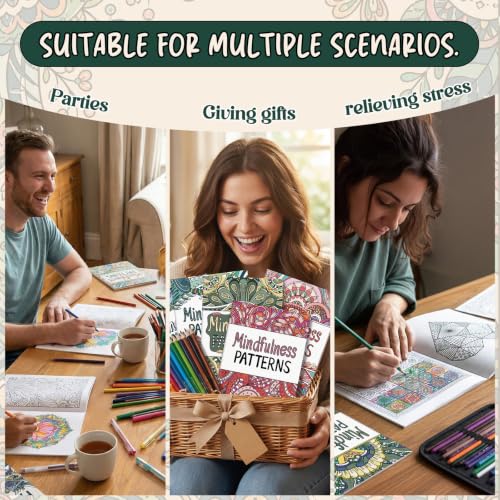 Liliful 24 Pcs Mindfulness Geometric Theme Coloring Book Bulk – Intricate Pattern & Mandala Coloring Books for Stress Relief, Ideal for Adult Relaxation, Gift Fillers & Self-Care Activities - style: Mindfulness