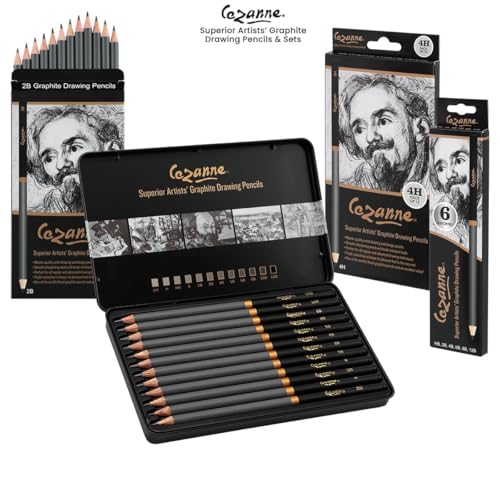 Cezanne Graphite Drawing Pencils Set - F, Set of 12 Break-Resistant Graphite Lead, Easy-to-Sharpen Sketch Pencils, Master Artist Quality Graphite Pencils for Technical and Artistic Drawing - color: F, size: Set of 12