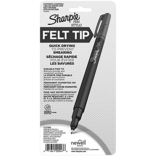 SHARPIE Felt Tip Pens, Fine Point (0.4Mm) Felt Tip Markers, Journaling Pens, Art Markers, Drawing Markers, Black, 4 Count - size: 4 Count (Pack of 1)
