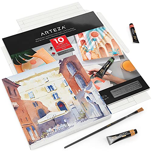 ARTEZA Watercolor Paper Foldable Canvas Pad, 9.53x9.53 Inches, 10 Sheets, Cotton Paper - size: 9.53x9.53 Inches