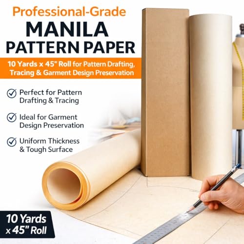 Manila Pattern Paper Roll 45 in x 10 yd, 125 wt Medium Weight, Professional Drafting and Tracing Paper for Sewing Templates, Garment Design, Tailoring, Costumes