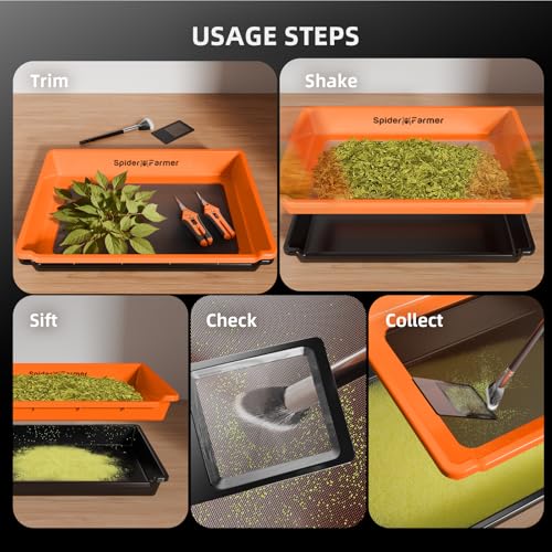 Spider Farmer Trim Tray Kit with Trimming Tray, 150 Micron Precision Screen, Bottom Harvest Bin, Scissors, Brush & Magnifying Card – Collect Pollen and Fine Plant Material