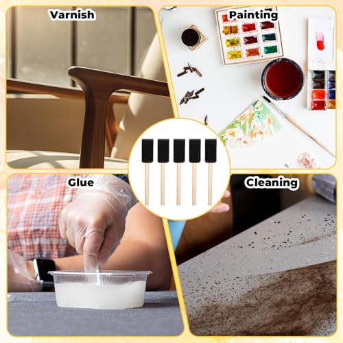 18 Pcs 1 Inch Foam Paint Brushes, Wood Handle Sponge Brushes Paint Sponges Set, Foam Brush for Painting, Wood Handle Sponge Brush for Staining, Painting Tools for Crafts, DIY Projects