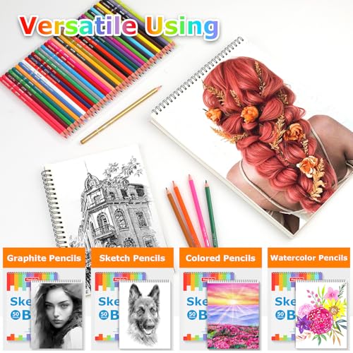 9" x 12" Sketch Book, 4-Pack 50 Sheets Spiral Bound Art Sketchbook, Acid Free Artist Drawing Paper Pad - size: 9" x 12"(Pack of 4)