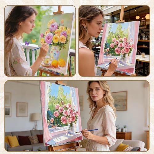 OLDEGG Framed Paint by Numbers Kit for Adults Beginner,2 Pack Rose Floral Themed Adult Paint by Number Kits with Easels Brushes Paints,Paint by Numbers Perfect Crafts Gift Unique Wall Art 12x16 inch - color: Yellow Pink Flower-2pack