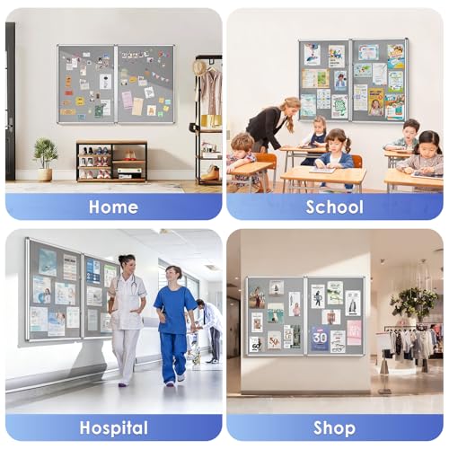 SWANCROWN Enclosed Bulletin Board 48x36in, Tamperproof Lockable Grey Felt Board Wall Display Case with 2 Locks for Office School Commerce, Aluminum Frame, Pack of 2 - color: Sliver-g, size: 2 Pack 48x36 in