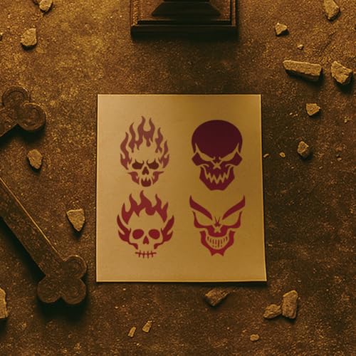 12 Sheets Skeleton Flame Painting Stencils, 24 Styles Halloween Skull Drawing Templates Reusable Border Stencil for Painting on Wall Wood Home Decor - style: Skeleton Flame