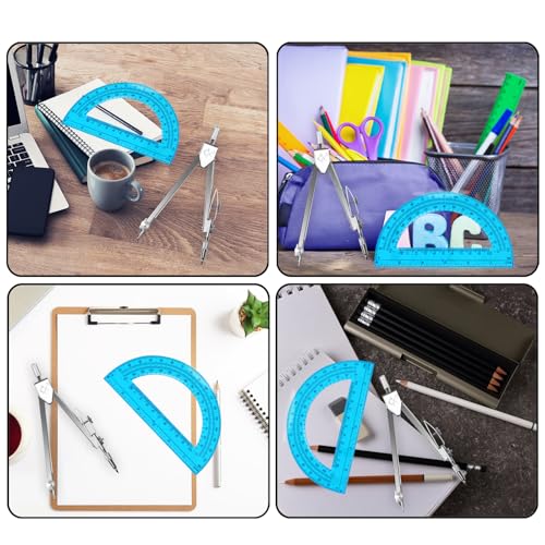 Students Geometry Math Set, Drawing Compass and 6 Inch Transparent Swing arm Protractor 180 Degree Math Protractor (Blue) - color: Blue