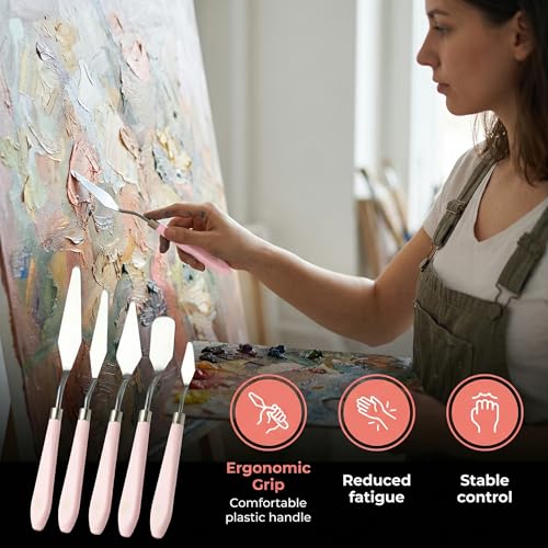 Palette Knife Set 5PCS Pink Handle Stainless Steel for Acrylic Oil Painting | 5 Blade Shapes Versatile, Stainless Steel Durable, Pink Handles Ergonomic Grip, Acrylic Oil Painting, Art Gift for Women - color: Pink