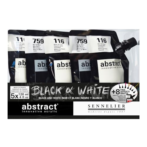 Sennelier Abstract Acrylic Set, Black & White 5-Piece Set with 8 Tips - color: Black and White, style: POUCH