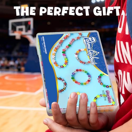 Gionlion Sports Polymer Clay Beads Bracelet Making Kit, Clay Beads with Basketball, Soccer, Baseball, and Football Designs for DIY Jewelry & Craft Projects - style: Ball