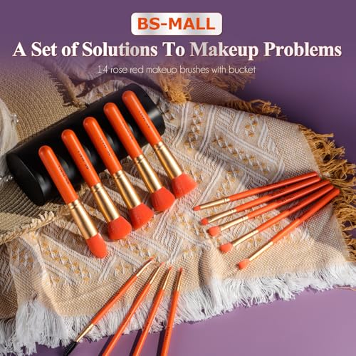 BS-MALL Makeup Brush Set 14 Pcs With Case - Foundation Brush, Concealer Brush, Blush Brush & Flawless Application – Complete Luxury Cosmetic Brush Kit For Travel & Daily Use - color: Orange