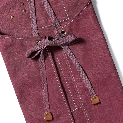 AFUN Aprons for Men Women with Large Pockets, 16-Ounce Cotton Canvas Cross Back Apron - color: Dark Red