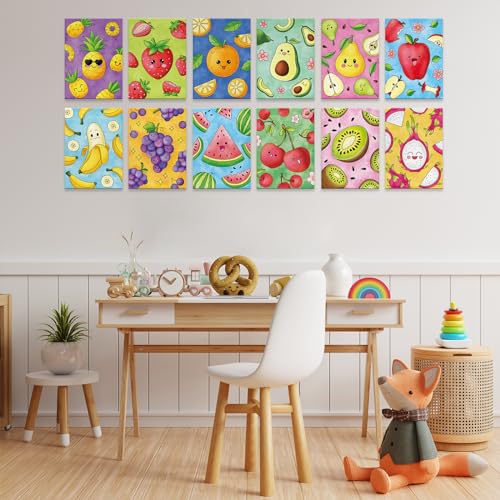 12 Packs Pre Drawn Canvas to Paint, 5" X 7" Fruits Pre Printed Canvas Paint Party for Painting, Pre Stretched Canvas Outline Painting Boards for Beginners, Party Favor - style: Fruits