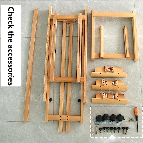 Multi-Function Studio Easel, Professional Large Studio Artist H-Frame Wood Painting Art Easel Standing, Movable Heavy Duty Flooring Adjustable Solid Wooden Beech Easel with 4 Wheels