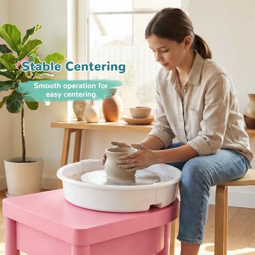 Bonoutil 10" Electric Pottery Wheel with Foot Pedal for Adults, Easy to Center Ceramic Forming Machine Max 20 lbs Capacity Clay Beginner's Art Sculpting Tools Kit for Home Use (Pink) - color: Pink
