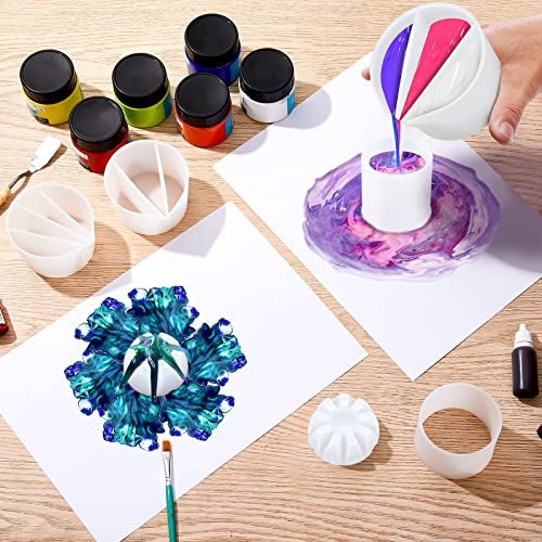 Baderke 7 Pcs Paint Pouring Supplies Multi Channel Split Cups for Paint Pouring Acrylic Flower Open Tool Supplies for Fluid Art DIY Making Resin Acrylic Drawing Accessories, White