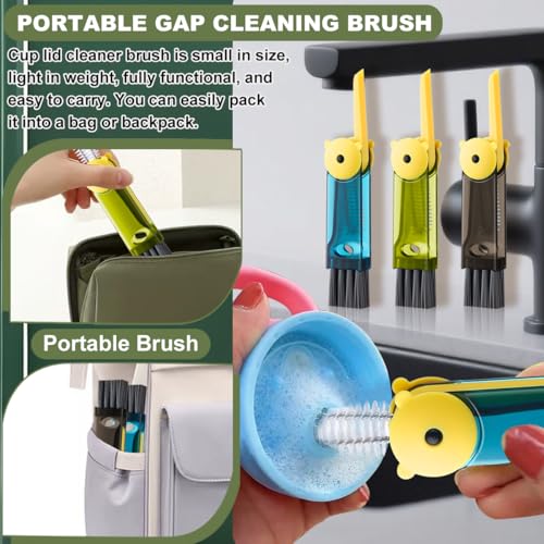 3 in 1 Cup Lid Cleaning Brush, Portable Cup Cleaner Brush, New Water Bottle Lid Cleaner Brush, Multifunctional Cleaning Brush - Home Kitchen Cleaning Tools for Tight Spaces & Bottle Gaps, 3 PCS - color: Green Blue Black-b