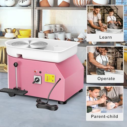 Pottery Wheel Pottery Forming Machine 25CM 350W Electric Pottery Wheel with Foot Pedal DIY Clay Tool Ceramic Machine Work Clay Art Craft (Pink) - color: pink