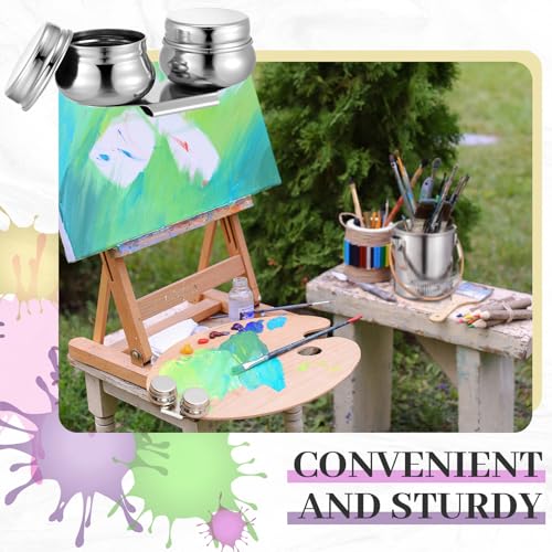 2 Pcs Paint Brush Cleaner Set Stainless Steel Double Dipper Palette Cup Paint Brush Portable Washer Holder for Oil Cleaner Kits(Straight Shape,Jumbo) - size: Jumbo