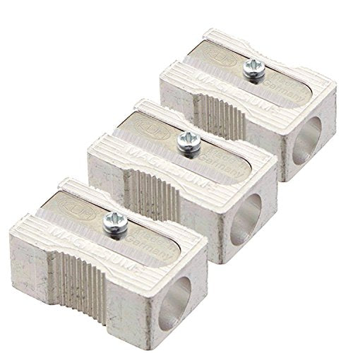 3 PACK: Kum 104.03.01 Magnesium Alloy Metal 1-Hole Steel Blade Rectangular Pencil Sharpeners