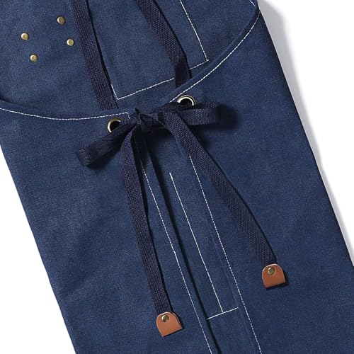 AFUN Aprons for Men Women with Large Pockets, 16-Ounce Cotton Canvas Cross Back Apron - color: Dark Blue