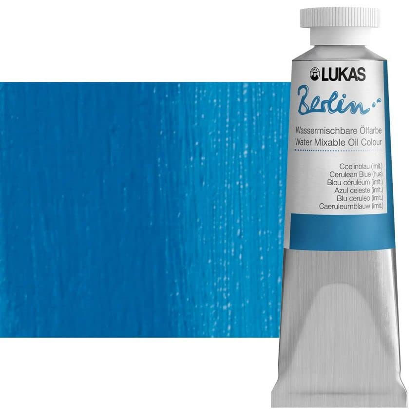 Lukas Berlin Pro Artists Water Mixable Oil Paint 37 ml Tube Cerulean Blue Hue, Water Soluble, Lightfast Pigments, Quick Drying, Easy Clean-Up, Eco-Friendly, Professional Quality, 40 Color Range - color: Cerulean Blue Hue, size: 1.25 Fl Oz (Pack of 1)