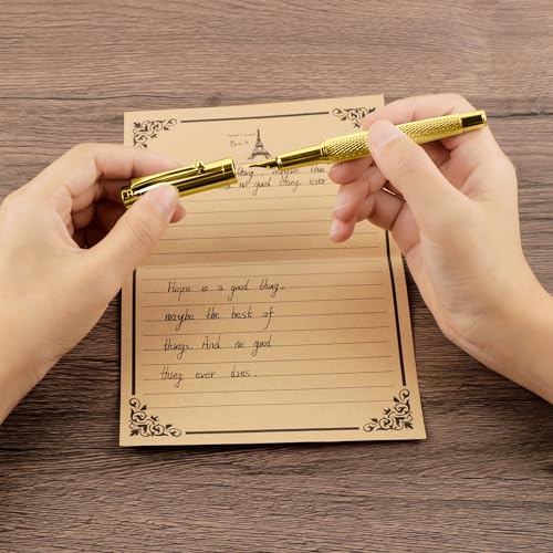 Fancy Fountain Pen Set – Fine & Medium Nibs, Includes 18 Ink Cartridges, Ink Converter, Syringe Filler, Luxury Gift for Writing, Journaling & Calligraphy,Silvery (Gold) - color: Gold