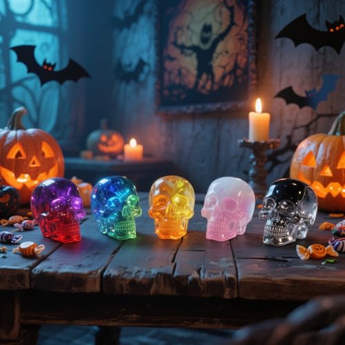 Resin Skull Molds, 8 PCS Flexible Clear Silicone Molds with Key Ring Accessory, 3D Skull Head Molds for Candle Making, Home Decor & Halloween Decoration