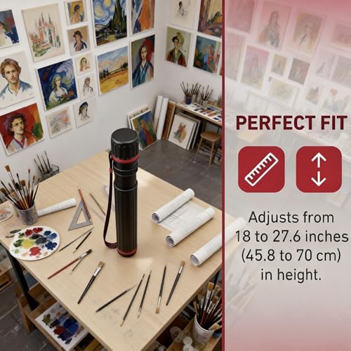1 Pack Extendable Poster Tube Art & Poster Transport Tube, 17” to 27” Adjustable Poster Roll Tube with Shoulder Strap, Portable Poster Mailing Tube Blueprint Holder for Artworks Drafting Scrolls