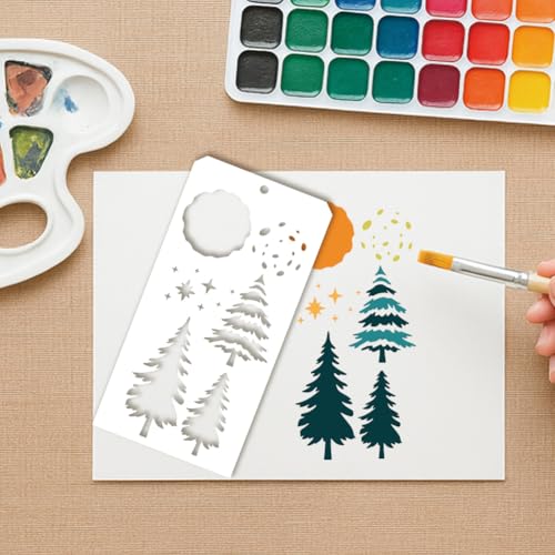 12 Sheets Overlay Forest Moon Stencils for Painting, 12 Styles Layered Moon Designs Drawing Templates Reusable Art Stencil for Painting on Wall Wood Home Decor - style: Forest Moon
