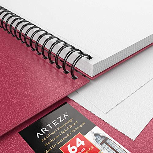 ARTEZA Watercolor Sketchbook, 2-Pack, 64 Pages Each, 9 x 12 Inches, Pink Hardcover, 140-Pound Spiral-Bound Paper - color: Pink, size: 9x12 inch - 2 pack